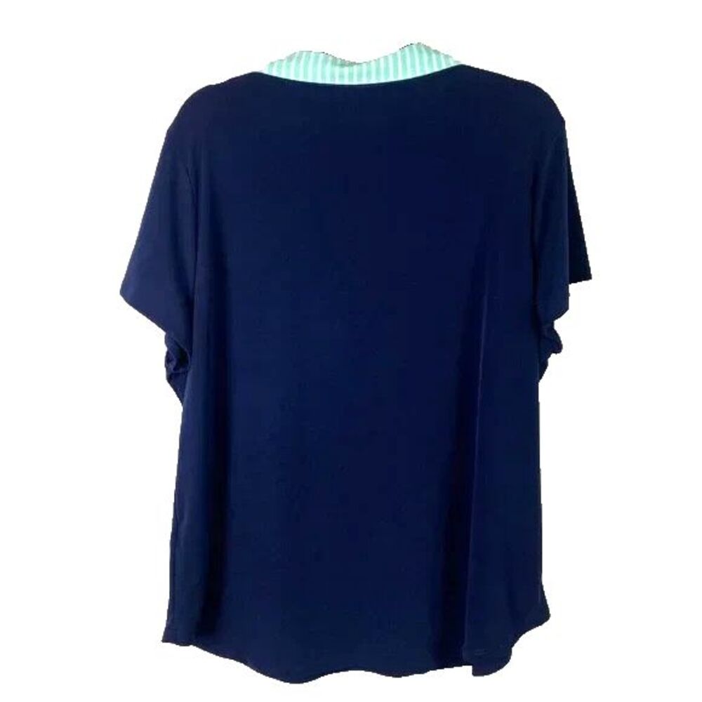 Chico's Weekend's Blue Notch Neck Polo with Contrast Collar Sz 1 NWT - Picture 3 of 4